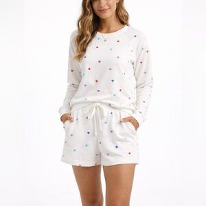Wildfox Hearts Lounge Set NWT Oatmeal Sweatshirt Shorts 2-Piece Medium